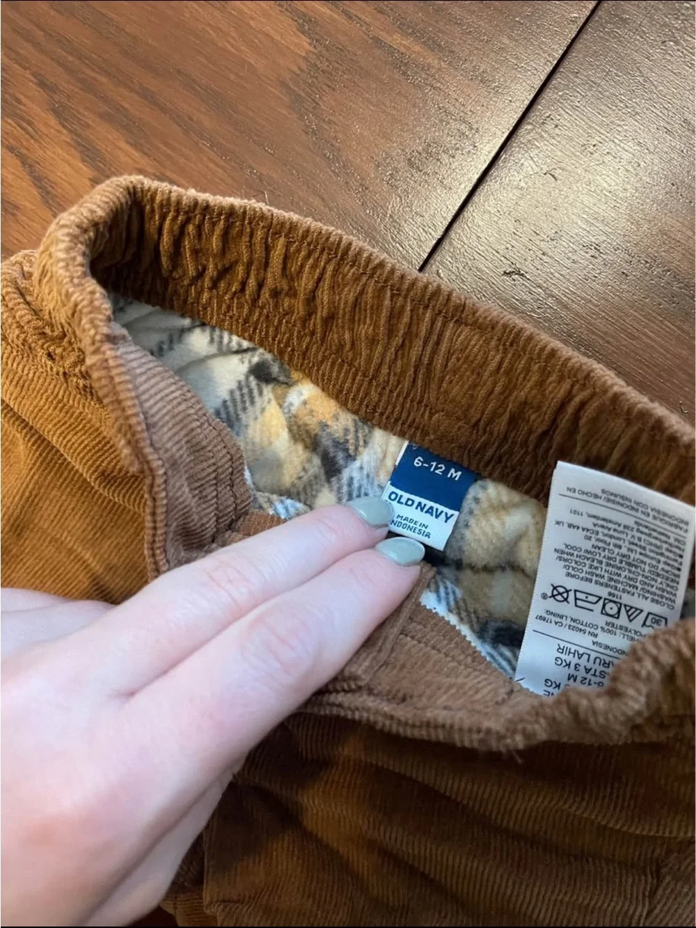 Old Navy Brown Corduroy Baby Pants with Plaid Lining